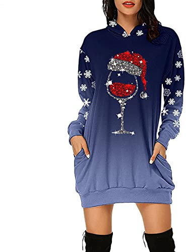 LOPILY Weihnachtskleid Damen Große Größen Pailletten Glitzer 3D Optiken Weihnachten Jumperkleid mit Rentier Gedruckt Goldene Weihnachten Sweatkleider Damen Gr 48 Xmas Ausgestellte Minikleid Christmas