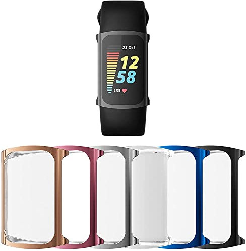Schutzhülle für Fitbit Charge 5, mit Displayschutzfolie, weiches TPU, schmale Passform, ultradünn, transparent, kratzfest, Komplettschutz (6 Pack)