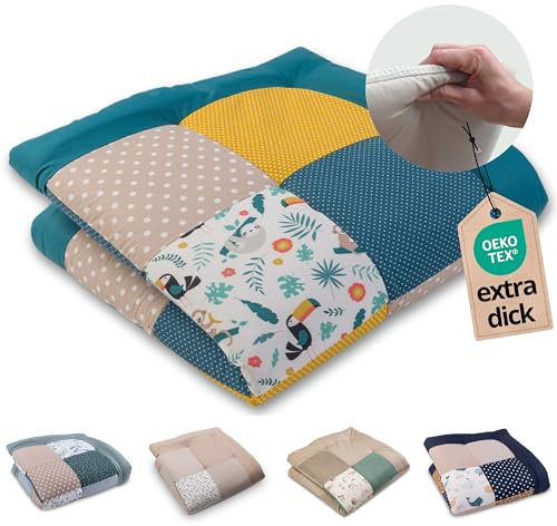 ULLENBOOM Krabbeldecke für Baby 100x100 cm, 100% OEKO-TEX Materialien, Made in EU, Dick & weich gepolstert, Dschungel - ideal als Babydecke, Laufgittereinlage & Spieldecke Baby