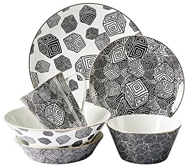 liushop plate Ceramic Dinner Plate Set Black and White Round Dinner Plate 6 Pieces of Premium Porcelain Home Sushi Salad Steak Bowls and Dishes Dinner plate