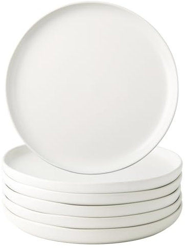 AmorArc Ceramic Dinner Plates Set of 6, Wavy Rim 10.5 Inch Stoneware Dish Set, Large Dinnerware Plates for Kitchen-Microwave&Dishwasher Safe, Scratch Resistant-Reactive Glaze Matte White