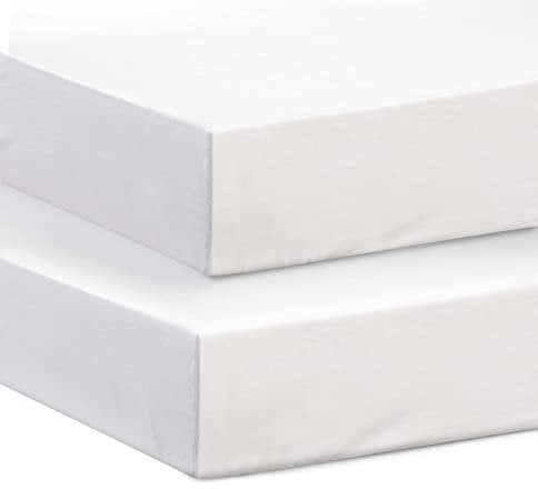 Hajran Linen – 100% Egyptian Cotton Crib Fitted Sheets (90 x 50 cm) | 200 Thread Count | Pack of 2 Super Soft & Durable Fitted Sheets (White, 90 x 50 cm)