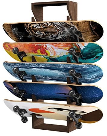 Nisorpa Skateboard-Wandhalterung, Massivholz, Skateboard-Display-Rack, Skateboard-Organizer, Aufbewahrungsregale für 6 Skateboards, Garagen, Clubs und Skate-Shops