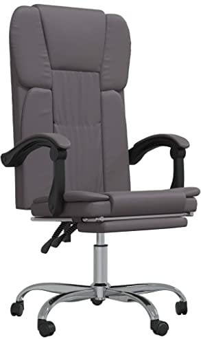 vidaXL Bürostuhl mit Liegefunktion Chefsessel Drehstuhl Sportsitz Bürosessel Schreibtischstuhl Gamingstuhl Racing Stuhl Grau Kunstleder
