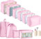 Packing Cubes for Suitcase - GEEDIAR 11 PCS Packing Cubes Travel Luggage Organizers Bag Waterproof Travel Essentials Bag Clothes Shoes Storage Bags（Pink）