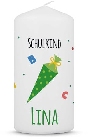 GRAVURZEILE Bedruckte Kleine Kerze - Einschulungskerze Schultüte - Personalisiert mit Name - brilliant bedruckte Kerze zur Einschulung - Geschenk für Mädchen & Jungen zum Schulanfang - Farbe: Grün