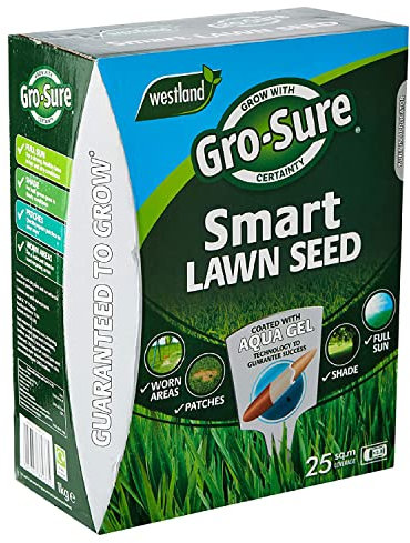 Garden Grass Lawn Seeds - 1kg Aqua Gel Coated Smart Lawn Grass Seeds 25msq. Fast to Grow Lawn Care with Topline Card for Patch Repairs, Suny or Shady Lawn.