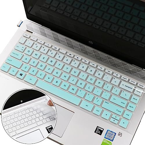 2Pcs Silicone Keyboard Cover for HP Pavilion x360 14 14-DQ2053CL 14-DQ0052DX 14-DQ0055DX 14-DQ0070NR 14-DQ0005DX 14-DQ1035CL 14-DQ0040NR 14-FQ0030NR 14-FQ0033DX 14-FQ0032MS (Mint Green+Clear)