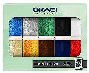 Okaei Nähgarn set 10 farbige Polyester-Nähfäden, Nähmaschinen Garn,Overlockgarn, Nähset, Nähkasten, Nähgarn, Stickgarn Set in bunten Farben, 100 Meter.
