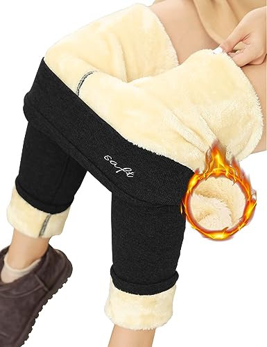 UMIPUBO Thermo Leggings Gefüttert Damen Winter Warme Gefütterte Strumpfhose Lang Schraubgewinde Fleece Jogginghose Winterleggins aus Lammsamt Thermoleggins(Schwarz,L)