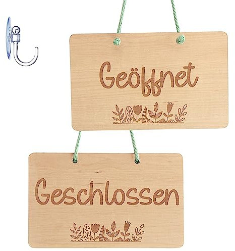 Smile BB - Geöffnet Geschlossen Schild aus Holz mit Baumwollseil und Saugnapf Geöffnet Schild für Geschäfte und Betriebe