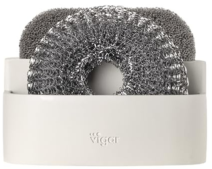 VIGAR - Soporte para Esponja en el Fregadero - 12 x 9 x 8,5 cm - con 2 Compartimentos - para Guardar la Esponja y el Estropajo - No Retiene Olores - Color Gris y Beige
