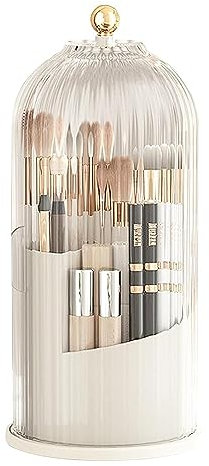 Dechoga Rangement Pinceaux Maquillage Rotatif 360° avec Couvercle, Range de Pot Pinceau Maquillage, Porte pour Makeup Organizer, Boite Présentoir Cosmétique Organisateur pour Eye-Liner (Blanc)