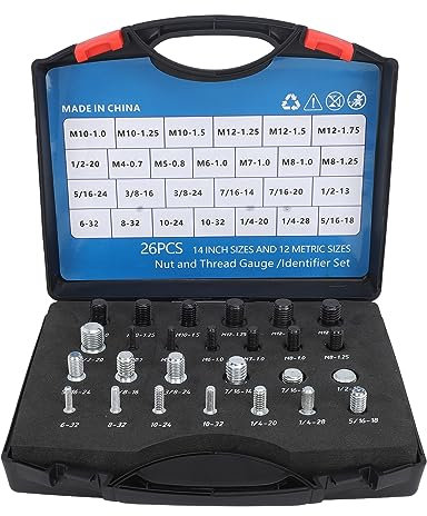 AUNMAS 26Pcs Nut Bolt Thread Checker, Carbon Steel Thread Identifier Gauge Male and Female Gauge Set with Storage Box for Detecting Fixed Bolts