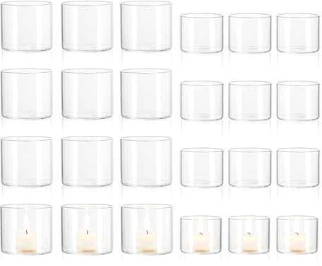 Teelichthalter Teelicht Glas Teelichtgläser Kerzengläser: 24 Stück Windlicht Klein Teelichter Deko für Weihnachten Adventskranz Hochzeit