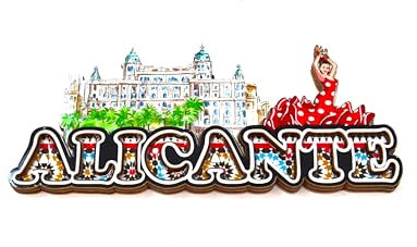 14cm fridge magnet. Alicante logo. 3D wooden door magnet Spain. Spanish fan Sevillana.