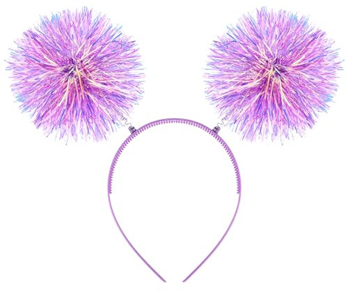 WLLHYF Folienstreifen Pom Pom Stirnband Lametta Mode Stirnband Flauschige Ball Haarschlaufe Cosplay Haarschmuck für Frauen Mädchen Weihnachten Party Geburtstag (lila), Violett