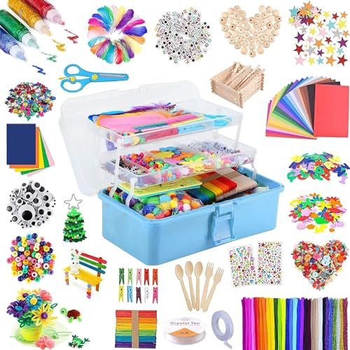 Drookaen Bastelkoffer, 3000+ Stück DIY Bastelset, Bastelzubehör Scrapbooking, Bastelbedarf für Kinder Mädchen Jungen 4-8 Jahre Geschenk