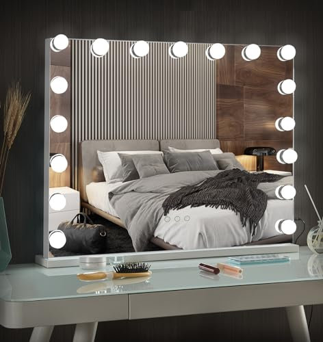 LIANWANG Schminkspiegel mit Beleuchtung, Spiegel mit 17 LED Dimmbare Licht und 3 Farbtemperatur, Hollywood Mirror Einstellbare Helligkeit mit Touch Steuerung, 60x52cm