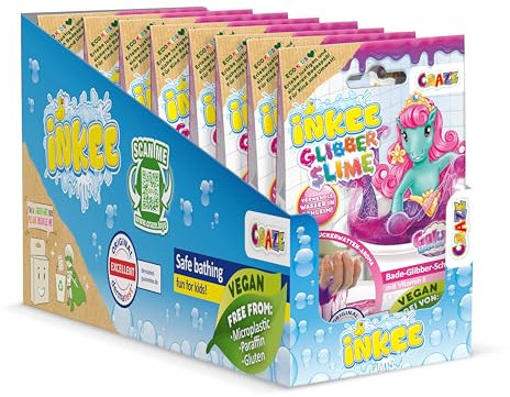 INKEE Bath Slime Galupy Mermaid 8er Pack | Bade-Glibber Schleim komplettes Verkaufsdisplay, neon-pinkes Badepulver mit Zuckerwatte-Aroma, 8x 100g Schleimpulver