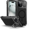 Lanhiem iPhone 15 Case, Tempered Glass Screen Protector, Heavy Duty Shockproof Cover with Camera Kickstand, Full Protective Case (Black)