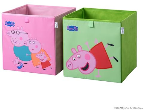 LIFENEY meets Peppa Wutz Aufbewahrungsboxen für Kinder 2er Set – Box-Set mit Peppa Pig Motiven zur Aufbewahrung von Spielzeug – 33 x 33 x 33 cm passend für klassische Würfelregale