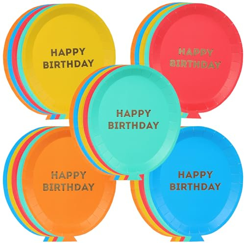 Talking Tables 25 x Balloon Shaped Paper Plates for Kids Birthday Parties in Red, Green, Orange, Yellow, and Blue - Perfect for Celebrating in Style!