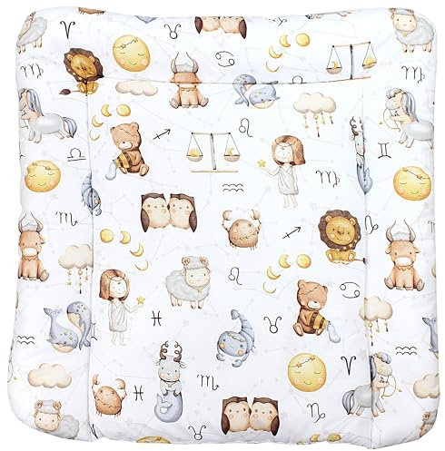 TupTam Baby Wickeltischauflage mit Baumwollbezug Gemustert, Farbe: Tierkreiszeichen, Größe: 70 x 70 cm