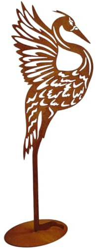 Terma Kranich Hermine rost Bodenplatte XXL 110cm Höhe Gartenstecker Gartenfigur große Metallfigur Garten rostgartendeko rostdeko Gartendeko Metall deko metallstecker edelrost