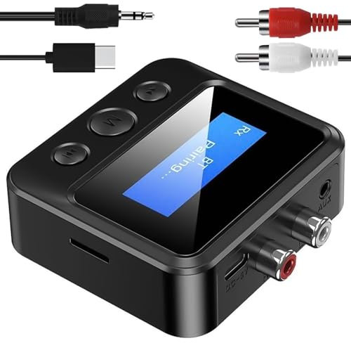 Bluetooth 5.1 Receiver Transmitter, Wireless Audio Adapter 2-in-1 Bluetooth Transmitter mit Bypass Low Latency On/Off Switch Display 3.5 mm AUX Optical RCA für TV Stereo