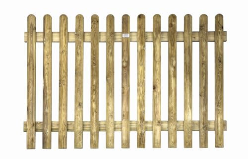 UK Made 120cm high x180cm Wide Picket Fence Panel, Planed Wood, Round Top