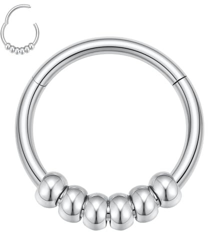 Hengkaixuan 16G Daith Ohrringe Silber Septum Schmuck Nasenring 316L Chirurgenstahl Tragus Conch Hoop Cartilae Helix Piercing Rook Lobe 10mm (Mit Perlen)