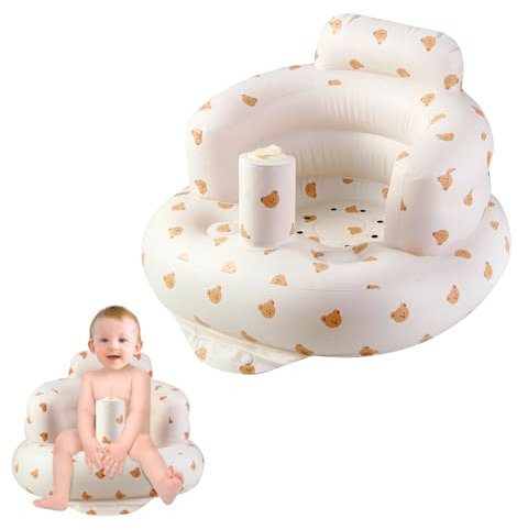 PandaEar Asiento Inflable para Bebés, Silla Infantil Inflable con Bomba de Aire Integrada para Bebés de 3 Meses+, Silla para el Suelo para Aprender a Sentarse, Modelo Oso