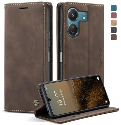 owlhold Cover per Xiaomi Redmi 13C/Poco C65,Custodia redmi 13C/Poco C65 Magnetica Portafoglio Flip[Antiurtoo][Cavalletto][Carta Fessura] Custodia Pelle per Xiaomi Redmi 13C/Poco C65 -Caffè
