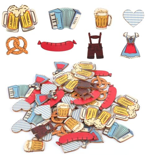Oktoberfest Deko, 40 Stück Bayrische Deko, Holz Konfetti Set Oktoberfest Party, Oktoberfest Tischdeko für Bayrische Party und Oktoberfestparty