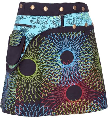 Wickelrock, kurzer Pilz Print Goa Rock, Cacheur mit Druckknöpfen | 100 % Baumwolle, Mini-Länge, schmale Passform, Druckknöpfe, Taschen, flexibel einstellbar, vielseitig tragbar.