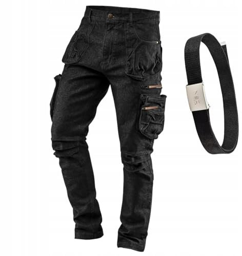 NEO TOOLS Denim Arbeitshose Herren mit Gürtel - Strapazierfähige & Universelle Arbeitshose Multi Taschen - Jeans Arbeitshose Herren Stretch Gr. 54