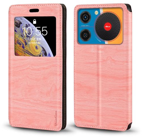 Funda de Cuero PU con Ventana Visible y Cierre Magnético Invisible Compatible con ZTE Nubia Music Z2353, Cubierta Inteligente de Protección (Rosa)