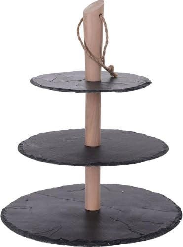 Mojawo 3-stöckige Schiefer Etagere Servierregal Servierständer Ständer Teller-Etagere Ø30/25/20/H36cm