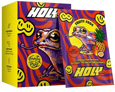 HOLY Energy Gaming Booster 10er Probier-Box 'Fruity Frog' mit Mango, Maracuja & Ananas Geschmack Pulver | 10 Portionen mit NewCaff & Grüntee Extrakt | Focus Drink | Vegan mit natürlichen Fruchtaromen