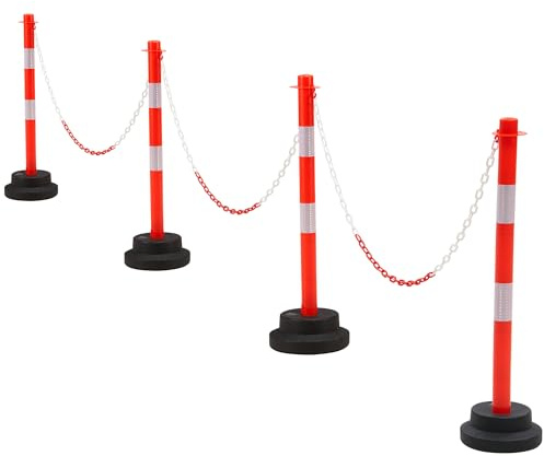 Dragosum [4 Pack] 34 inch Traffic Delineator Post with Weighted Base, Orange Safety Cones with 5 FT Plastic Chain, Safety Barriers with Reflective Collar for Parking Lot, Driving Training