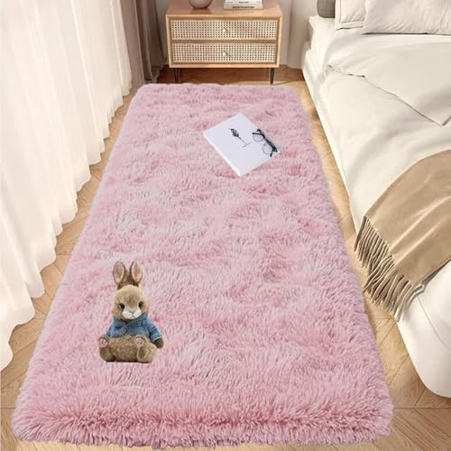 GOUTUI Tapis de Décoration 60 x 190 cm Aspect Fourrure Tapis Moelleux de Salon Doux Au Toucher pour Salon Chambre Filles Enfants, Rose
