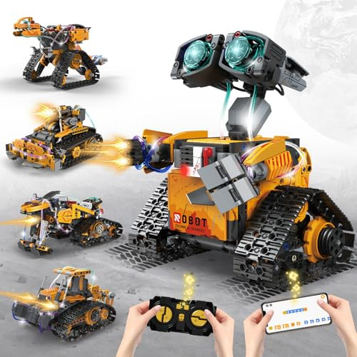 Custoduy STEM Roboter-Bauset für Kinder – 5-in-1 ferngesteuertes und App-gesteuertes Wandrobotik-Set, Spielzeug, Ingenieur-Codierungsroboter-Bauset für Jungen und Mädchen, Alter 6 7 8 9 10 11 12 +