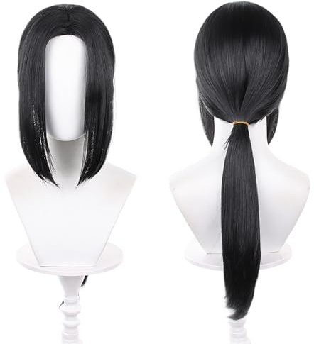 Cosplay-Perücke mit langem, geradem schwarzem Haar und Pony, ideal für Halloween-Cosplay für Männer