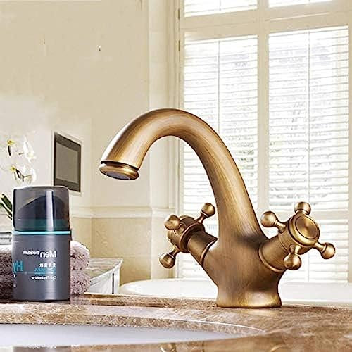 Rubinetti per lavabo in ottone antico rubinetto del bagno rubinetto del bacino del lavandino doppio miscelatore della maniglia