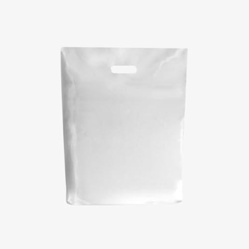 ezkart White Patch Handle Plastic Carrier Shopping Bags Perfect for Groceries Restaurants & Daily Needs-25mu Thickness Can be used as Large Plastic Bags Small Bin (White 100pk, 15x18x3 Inch-25mu)