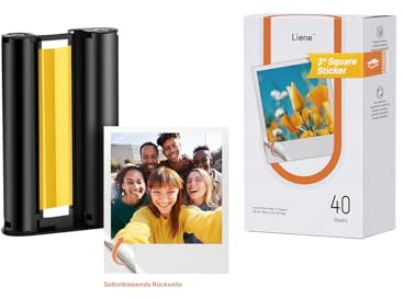 Liene Amber M110 & M210 exklusives Set: Selbstklebendes 7,7 cm Quadrat-Fotopapier [40 Blätter + 1 Farbband], Sofort Haftend & Wasserfest - Für DIY & Scrapbooking (DHP514/DHP515)
