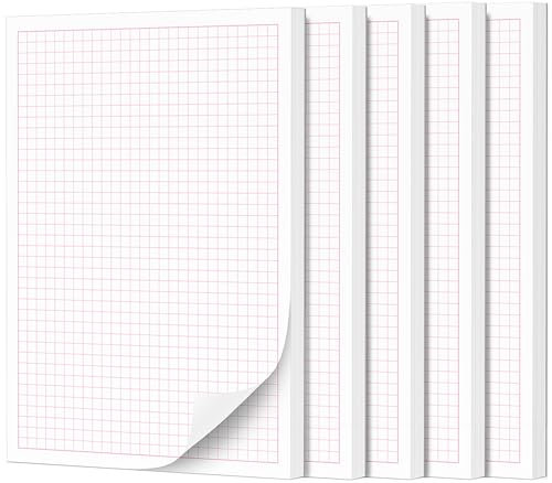 Fantastino Lot de 5 bloc-notes A5 à carreaux rose rose - 250 feuilles (50 par bloc) - Papier de qualité supérieure 90 g/m² - Petit bloc-notes avec marge - Déchirable pour bureau, maison, école