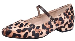 Mary Jane Donna Tacco 3cm Ballerine Lucide Vernice con Punta Quadrata Decollete con Cinturino sul Collo Piede Scarpe Comode (Leopardato, Sistema Taglie Calzature EU, Adulto, Numero, Media, 38)