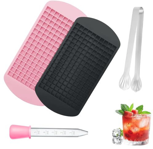 2 PCS Set Mini Ice Cube Trays, Small Ice Cube Tray, 160 Grids Reusable Flexible Ice Mold Non Breakable Ice Cube Making Tool for Whiskey, Cocktail, Milk, Juice, Chocolate and Other Drink